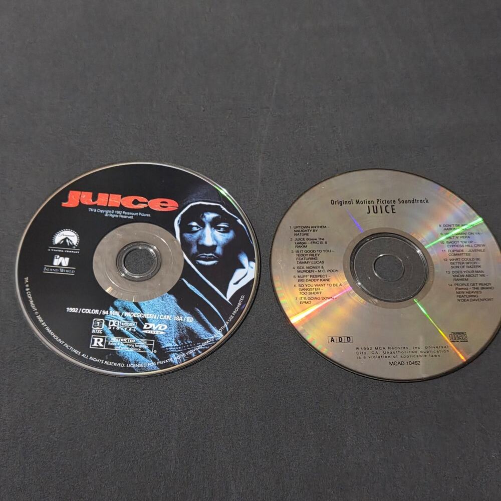 Vtg JUICE Soundtrack & Movie CD & DVD Bundle RAP HIP HOP 2PAC TUPAC